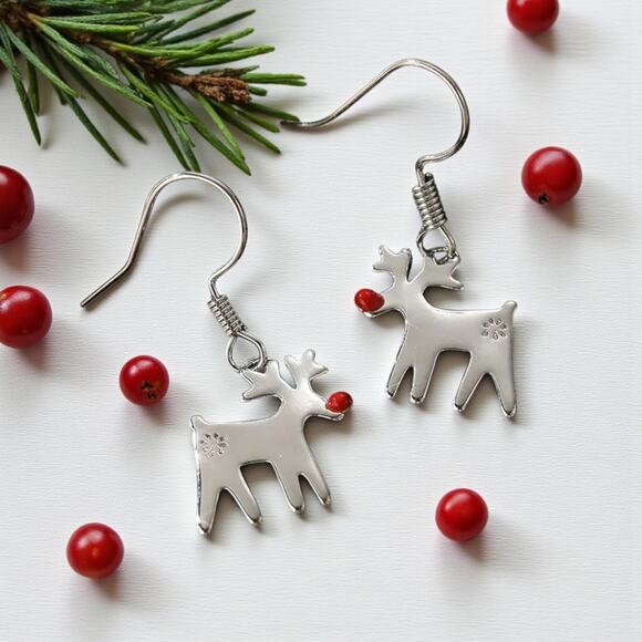 Reindeer Earrings – White Gold Plated Holiday Jewelry | 0.59" x 1.18" - Picture 7 of 15